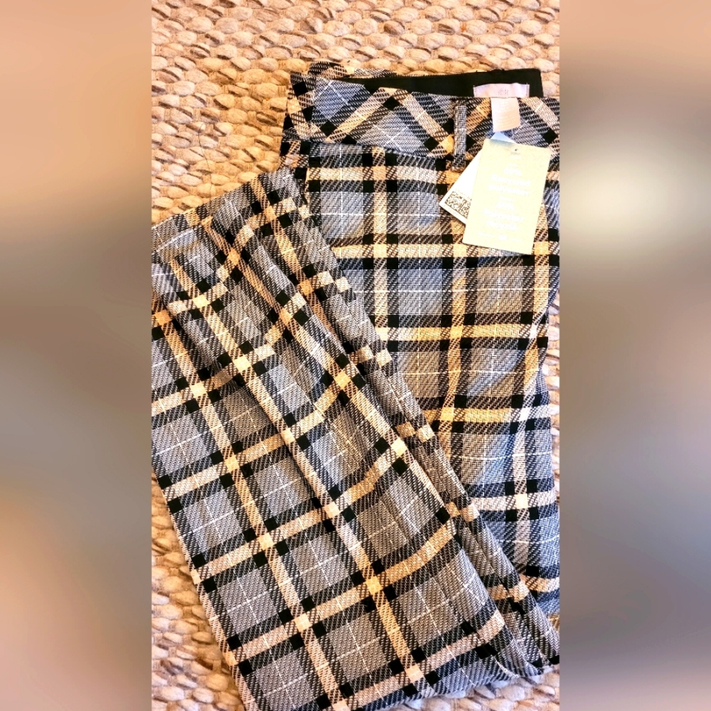 H&M cropped plaid pants, size 12, Tan/Black